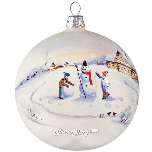 Стеклянный ёлочный шар Зимняя акварель - Снеговик 10 см Фабрика Ариель