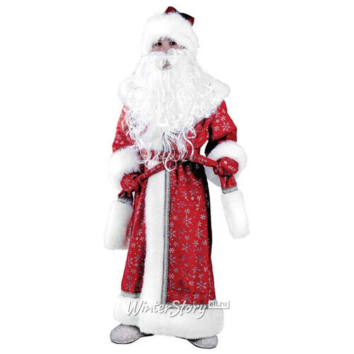 Карнавальный костюм Дед Мороз Плюшевый красный, рост 134 см Батик