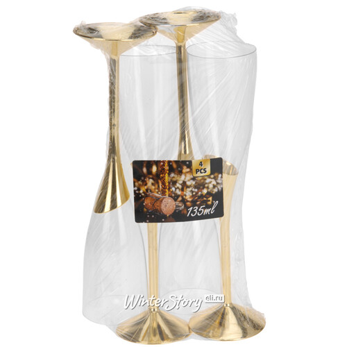 Пластиковые бокалы для шампанского Золотой Блеск 23 см, 4 шт, 135 мл Koopman