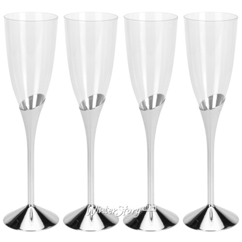 Пластиковые бокалы для шампанского Серебряный Блеск 23 см, 4 шт, 135 мл Koopman