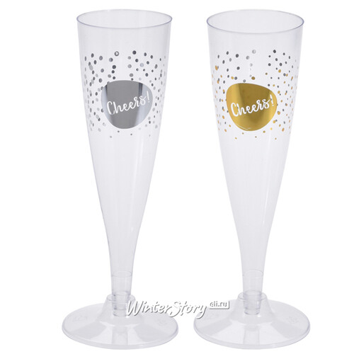 Пластиковые бокалы для шампанского Фейерверк с крупными блестками 24 см, 4 шт, 150 мл Koopman