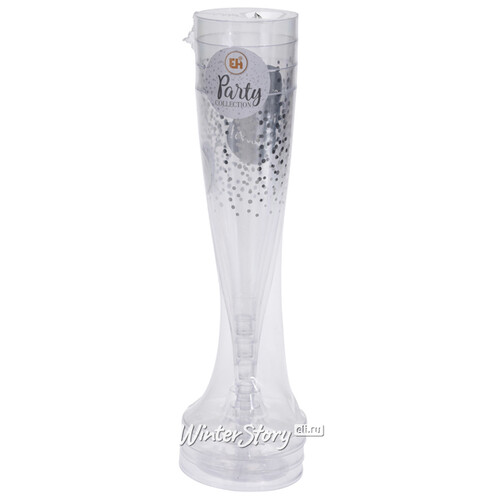 Пластиковые бокалы для шампанского Фейерверк с крупными блестками 24 см, 4 шт, 150 мл Koopman