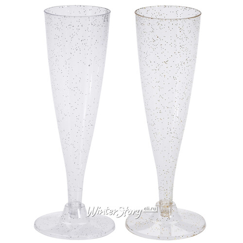 Пластиковые бокалы для шампанского Фейерверк с мелкими блестками 24 см, 4 шт, 150 мл Koopman