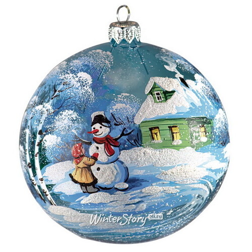 Стеклянный елочный шар Девочка со снеговиком 10 см Фабрика Ариель