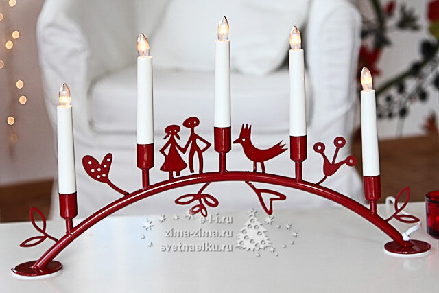 Светильник-горка Eden Bow 29*49 см красный, 5 электрических свечей Star Trading