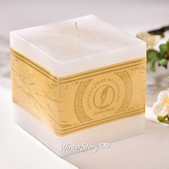 Свеча куб Бергамо 100 мм белая Омский Свечной