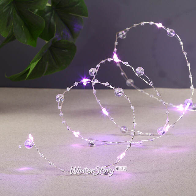 Светодиодная гирлянда на батарейках Льдинки, 2 м, 20 розовых Led ламп, серебряная проволока, контроллер, IP20 Serpantin (Серпантин)