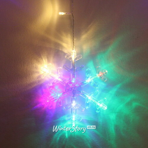 Светодиодная гирлянда бахрома Снежинки 2.5*0.9 м, 130 разноцветных LED ламп, мерцание, прозрачный ПВХ, IP20 Serpantin
