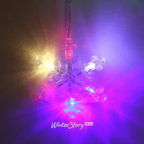 Светодиодная гирлянда бахрома Снежинки 2.5*0.9 м, 130 разноцветных LED ламп, мерцание, прозрачный ПВХ, IP20 Serpantin