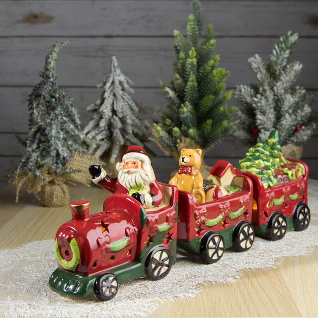 Подсвечник Паровозик Санты 12*7 см, керамика Edelman
