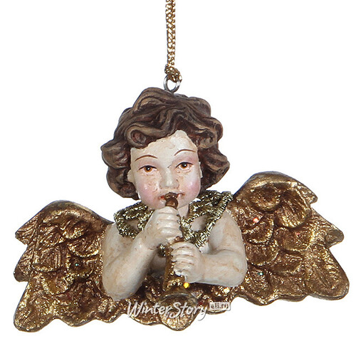 Елочная игрушка Ангел Венецианский с дудочкой 7 см, подвеска Katherine’s Collection