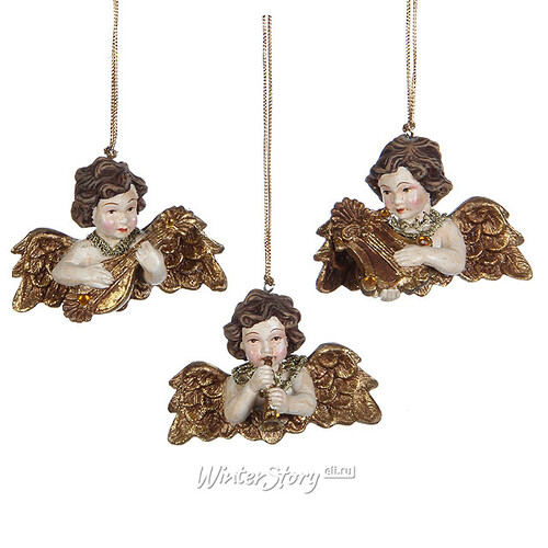 Елочная игрушка Ангел Венецианский с дудочкой 7 см, подвеска Katherine’s Collection
