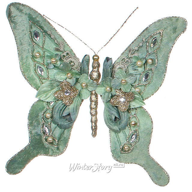 Набор елочных украшений Бабочки Артемида бирюзовые, 3 шт, клипса Katherine’s Collection
