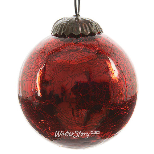 Винтажный шар 7.5 см красный состаренный, стекло Kaemingk