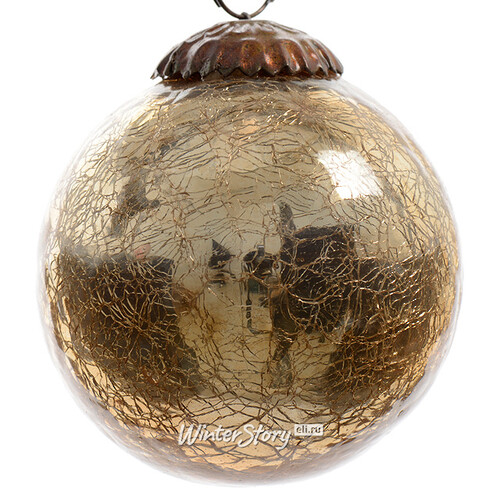 Винтажный шар 10 см золотой состаренный, стекло Kaemingk