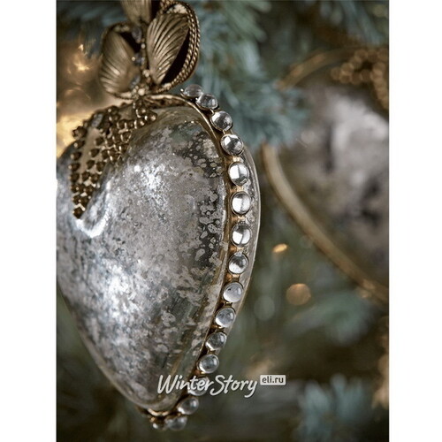 Стеклянная елочная игрушка Сердце Blason de Charny 10 см, кремовое, подвеска Kaemingk