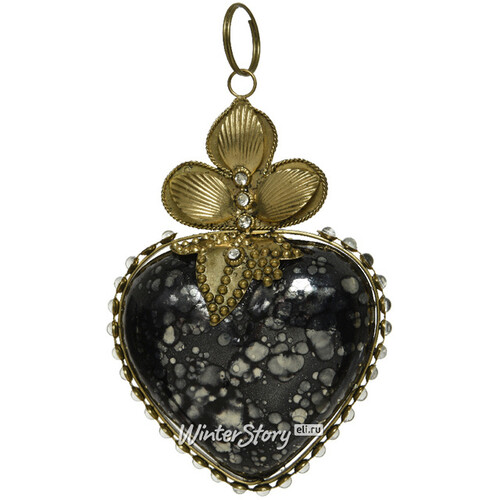 Стеклянная елочная игрушка Сердце Blason de Charny 10 см, черное, подвеска Kaemingk