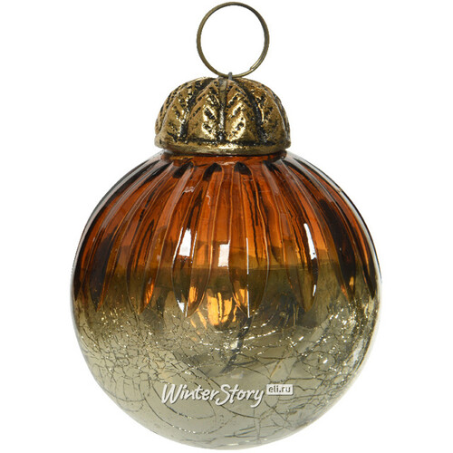 Винтажный елочный шар Ardennes 10 см янтарный, стекло Kaemingk