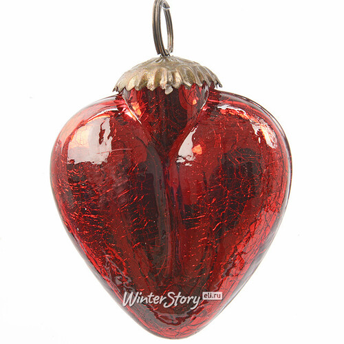 Стеклянная елочная игрушка Изящное сердечко 7.5 см красный, подвеска Kaemingk