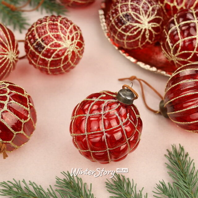 Елочные шары Red Odyssey 8 см, 10 шт, стекло, уцененные Winter Deco