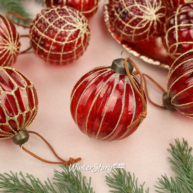 Елочные шары Red Odyssey 8 см, 10 шт, стекло, уцененные Winter Deco