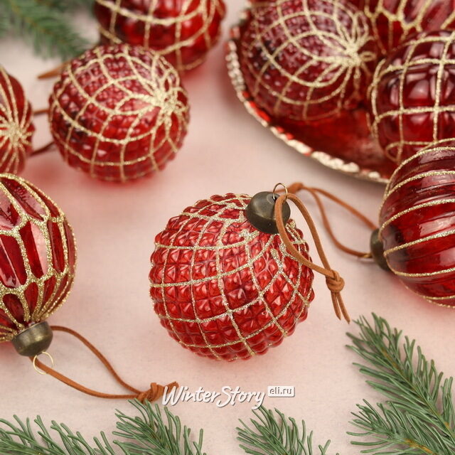 Елочные шары Red Odyssey 8 см, 10 шт, стекло, уцененные Winter Deco