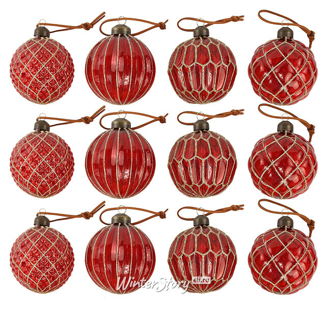 Елочные шары Red Odyssey 8 см, 10 шт, стекло, уцененные Winter Deco