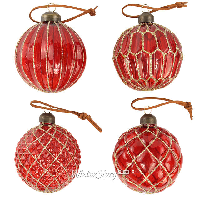 Елочные шары Red Odyssey 8 см, 10 шт, стекло, уцененные Winter Deco