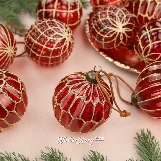 Елочные шары Red Odyssey 8 см, 10 шт, стекло, уцененные Winter Deco