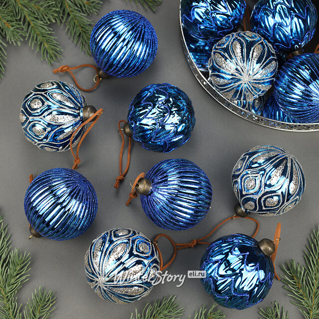 Елочные шары Notte Mirtilli 8 см, 12 шт, стекло Winter Deco