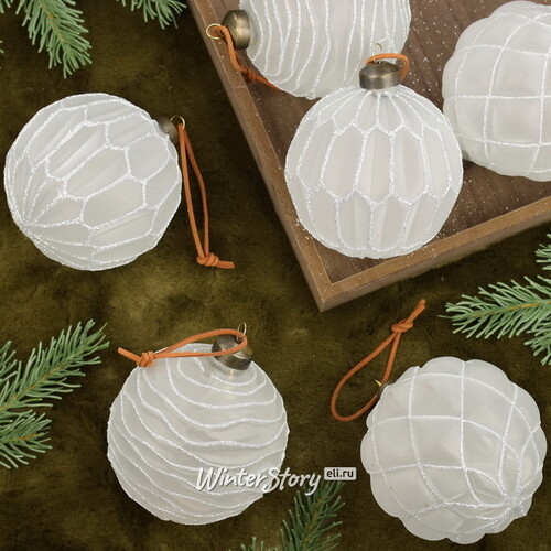 Набор стеклянных шаров Альстен 10 см, 6 шт морозный белый Winter Deco