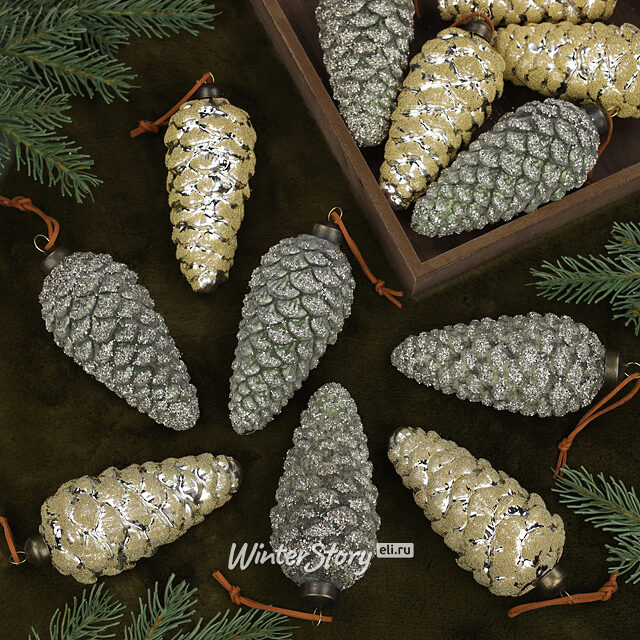 Набор стеклянных елочных игрушек Шишки Джованни 15 см, 12 шт Winter Deco