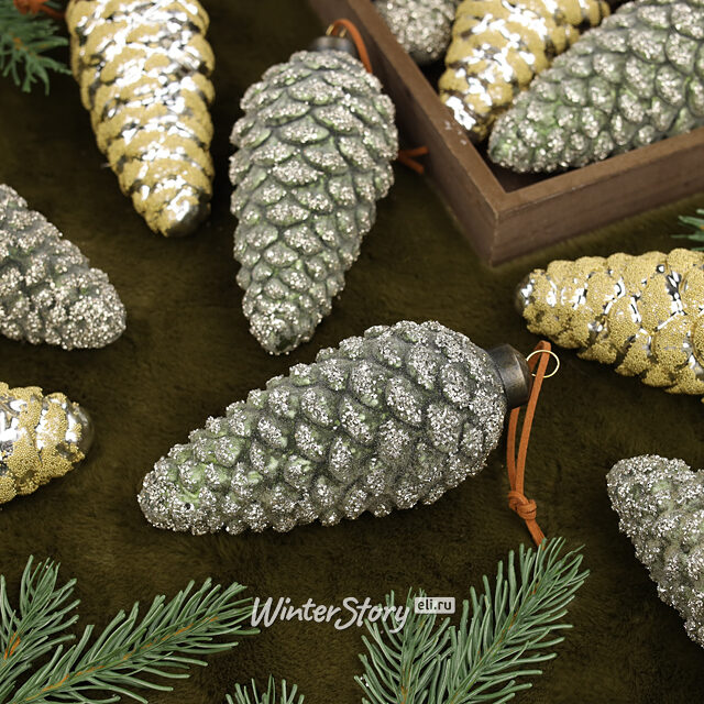 Набор стеклянных елочных игрушек Шишки Джованни 15 см, 12 шт Winter Deco