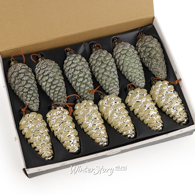 Набор стеклянных елочных игрушек Шишки Джованни 15 см, 12 шт Winter Deco