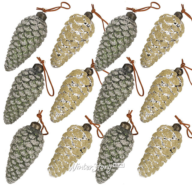 Набор стеклянных елочных игрушек Шишки Джованни 15 см, 12 шт Winter Deco