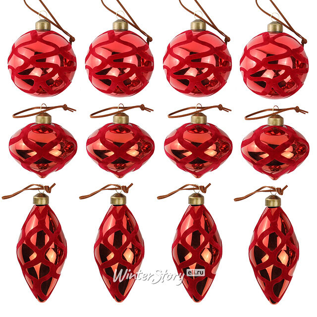 Елочные шары Vinalia Rustica 8-12 см, 11 шт, стекло, уцененные Winter Deco