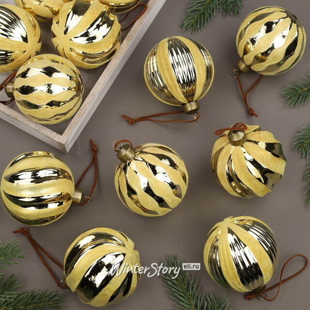 Елочные шары Marbre Gold 8 см, 11 шт, стекло, уцененные Winter Deco