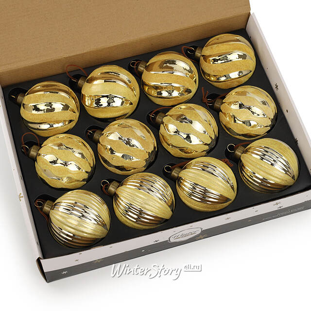 Елочные шары Marbre Gold 8 см, 11 шт, стекло, уцененные Winter Deco