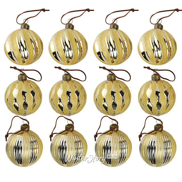 Елочные шары Marbre Gold 8 см, 11 шт, стекло, уцененные Winter Deco