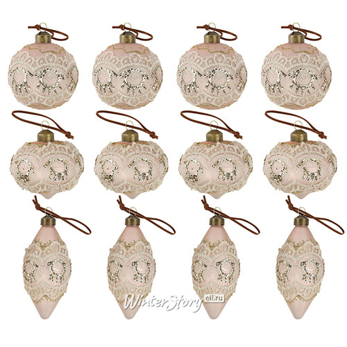Набор стеклянных шаров Madame de Verneville 8-12 см, 12 шт Winter Deco