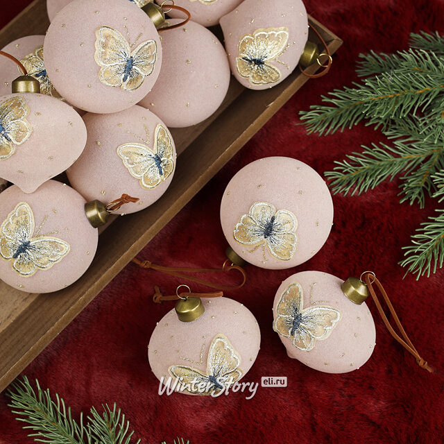 Елочные шары Farfalle Velluto Rose 8 см, 11 шт, стекло, уцененный Winter Deco