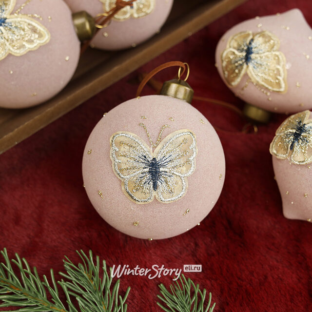 Елочные шары Farfalle Velluto Rose 8 см, 11 шт, стекло, уцененный Winter Deco