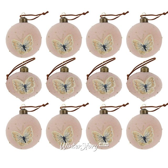 Елочные шары Farfalle Velluto Rose 8 см, 11 шт, стекло, уцененный Winter Deco