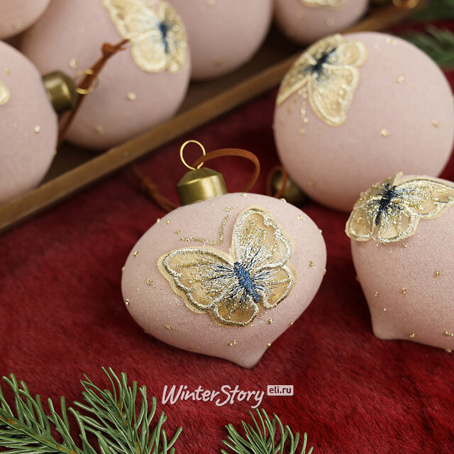 Елочные шары Farfalle Velluto Rose 8 см, 11 шт, стекло, уцененный Winter Deco