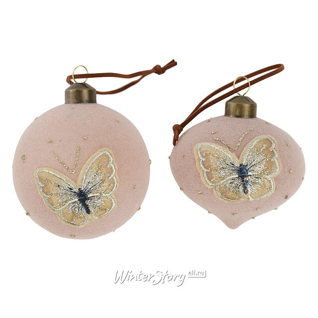 Елочные шары Farfalle Velluto Rose 8 см, 11 шт, стекло, уцененный Winter Deco