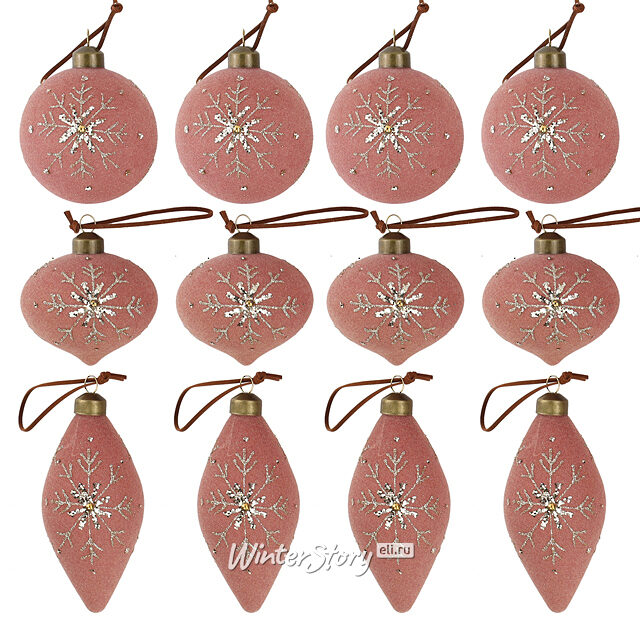 Елочные шары Fiocchi Velluto 8-12 см, 12 шт, стекло Winter Deco