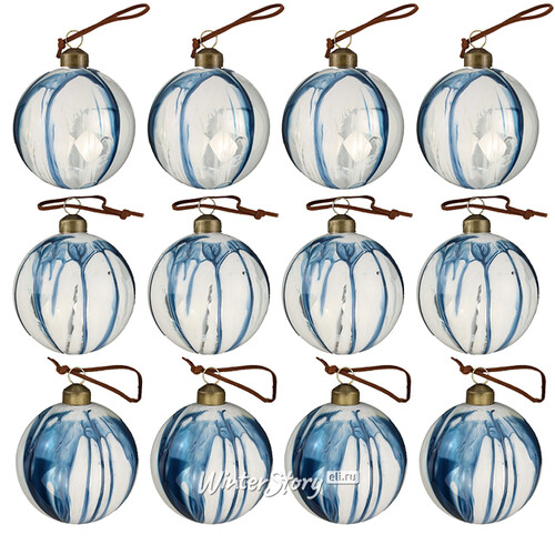 Набор стеклянных шаров Marble Indigo 8 см, 12 шт Winter Deco