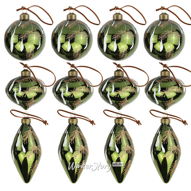 Елочные шары Olive Ramo 8-12 см, 12 шт, стекло Winter Deco