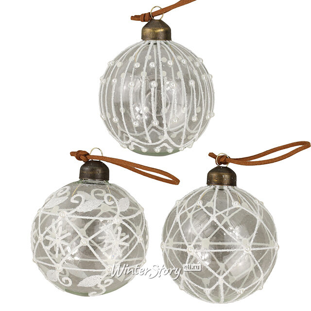 Елочные шары Weisse Wolke 8 см, 10 шт, стекло, уцененные Winter Deco