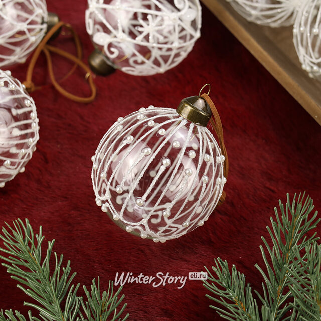 Елочные шары Weisse Wolke 8 см, 10 шт, стекло, уцененные Winter Deco